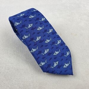 Wembley Blue Shark Design Skinny Tie 2.5" Wide H64